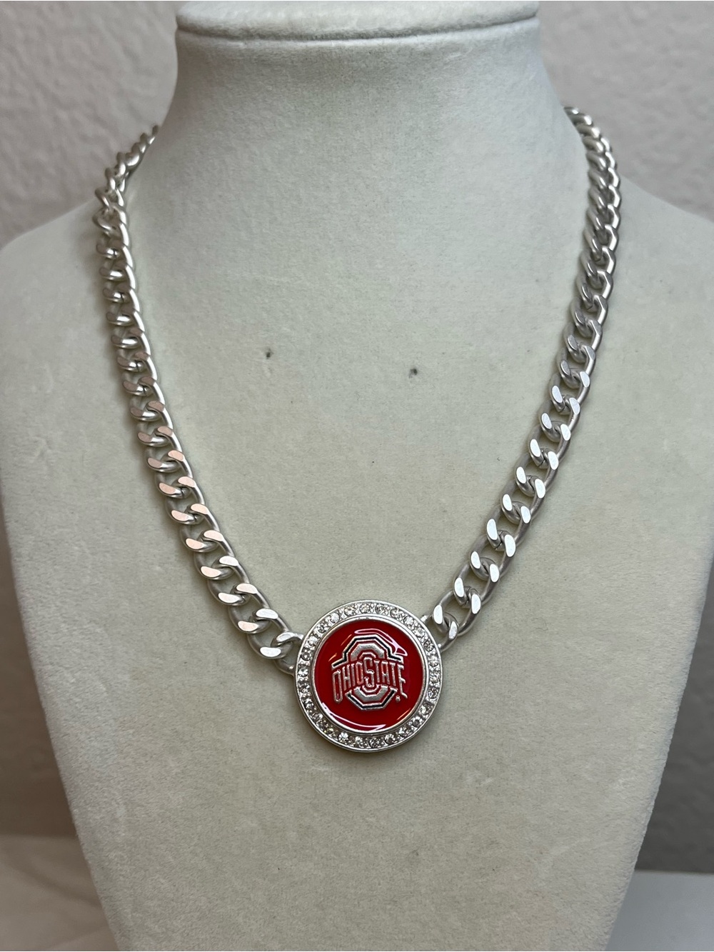 Ohio State Silver Tone Rhinestone Interchangeable Charm Cable Chain Necklace 22”